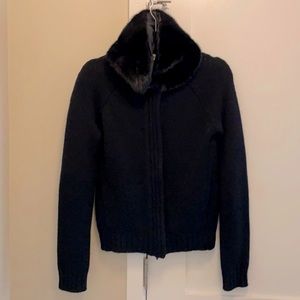 JIL SANDER, cashmere knit sweater with zip, pockets, and removable fur collar